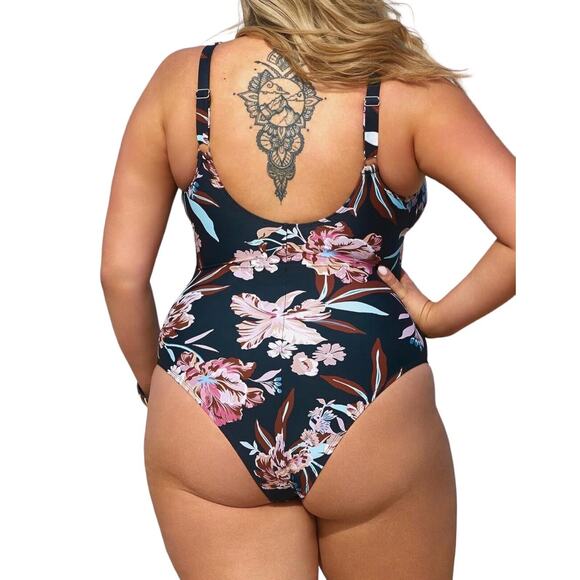 NWT Cupshe Womens Plus Size V Neck Mesh Sheer One Piece Swimsuit Black Size 2X - Picture 2 of 7
